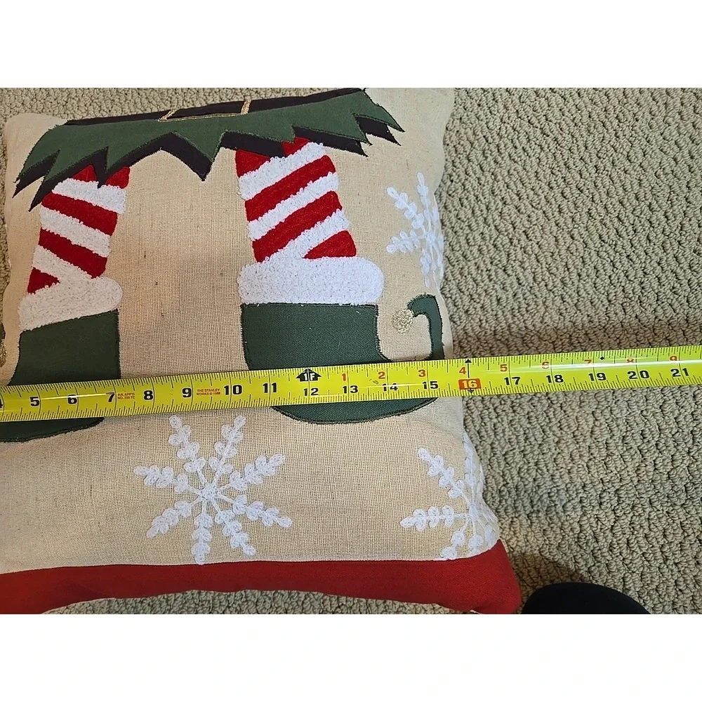 Christmas Holiday Decorative Pillow Elf Snowflakes 3-D Embroidered 18